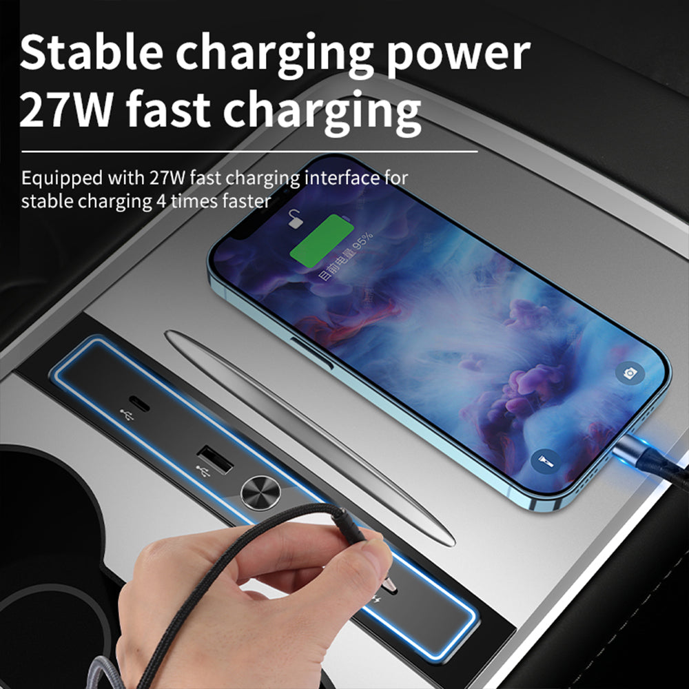4-in-1 USB Hub with LED Light Compatible with Tesla Model 3 / Y (2021 2022 2023)