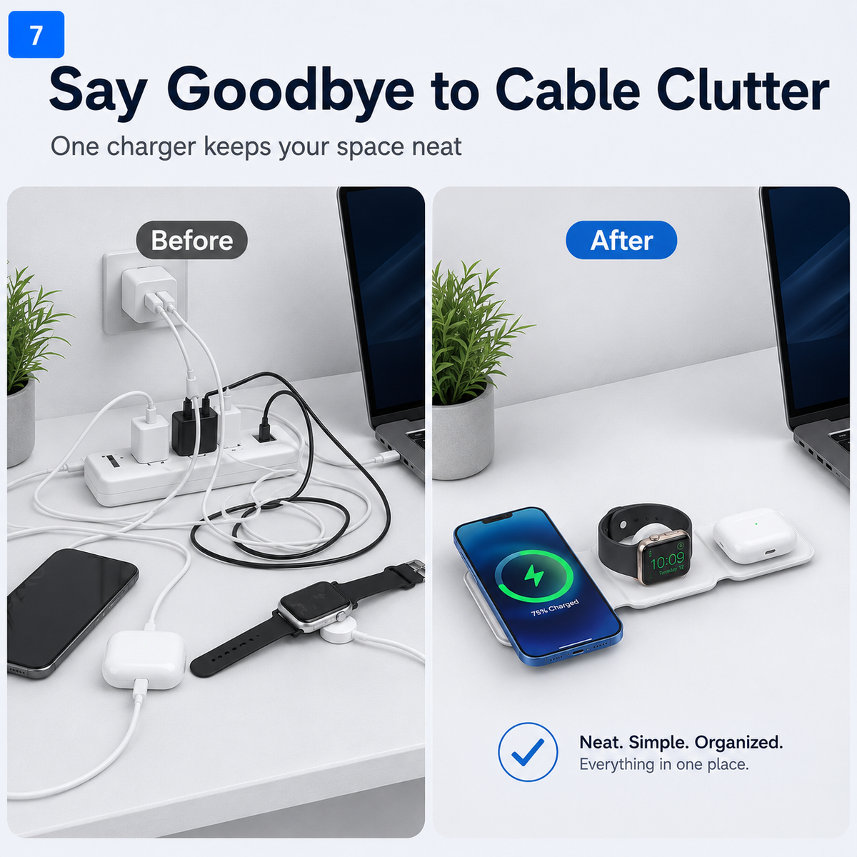 3 in 1 Charging Station for iPhone, Wireless Stand for iWatch & Airpods