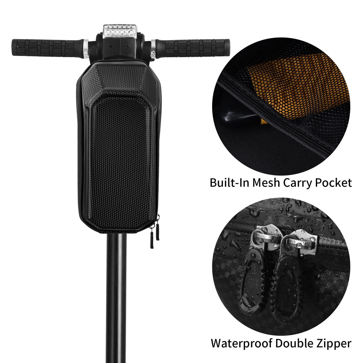 Scooter Handlebar Bag, 2L EVA Waterproof Hard Shell Front Storage, Black