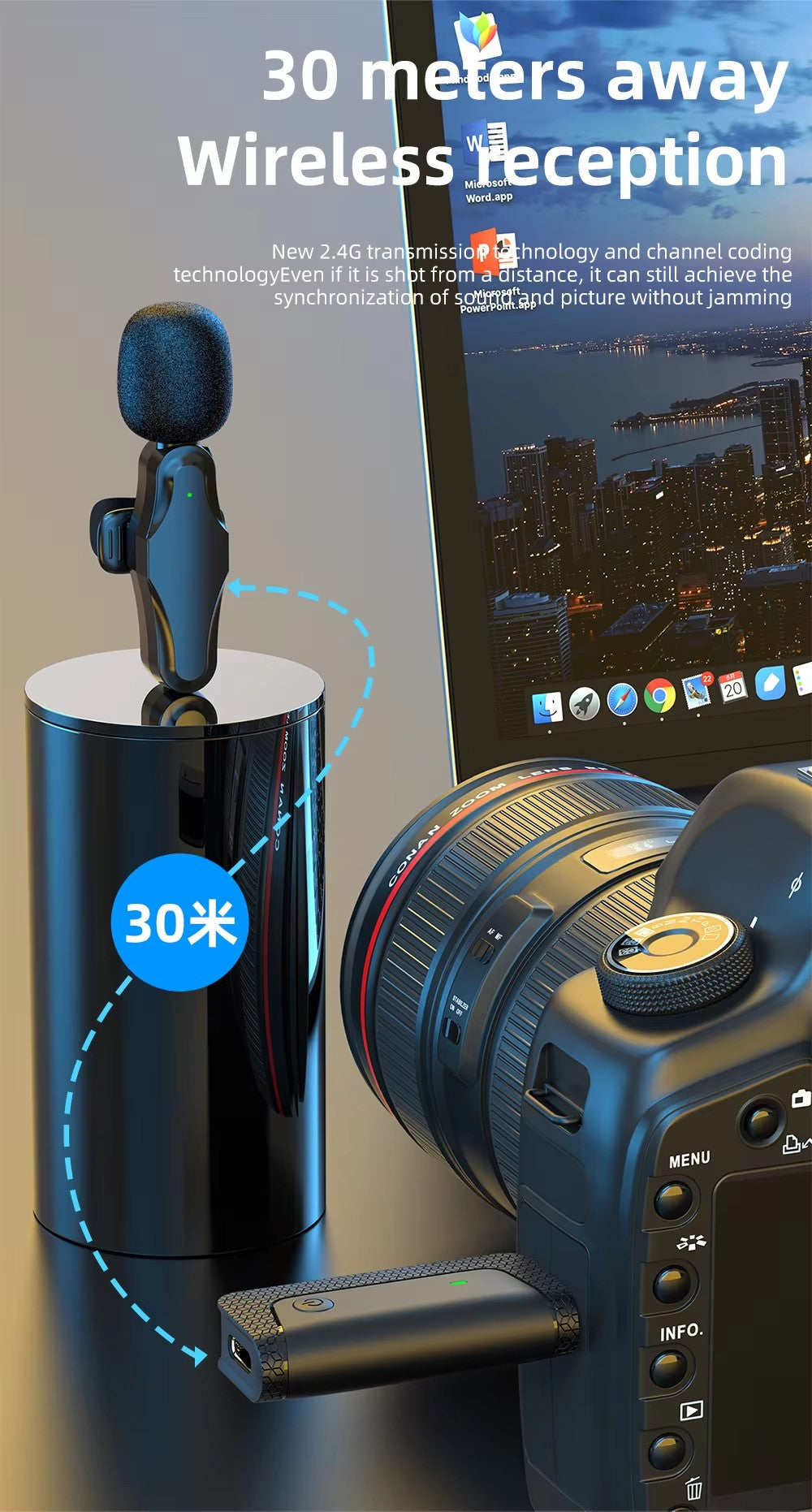 Dual Wireless Lavalier Microphone 2.4GHz ENC Noise Reduction 3.5mm for Vlogs & Interviews