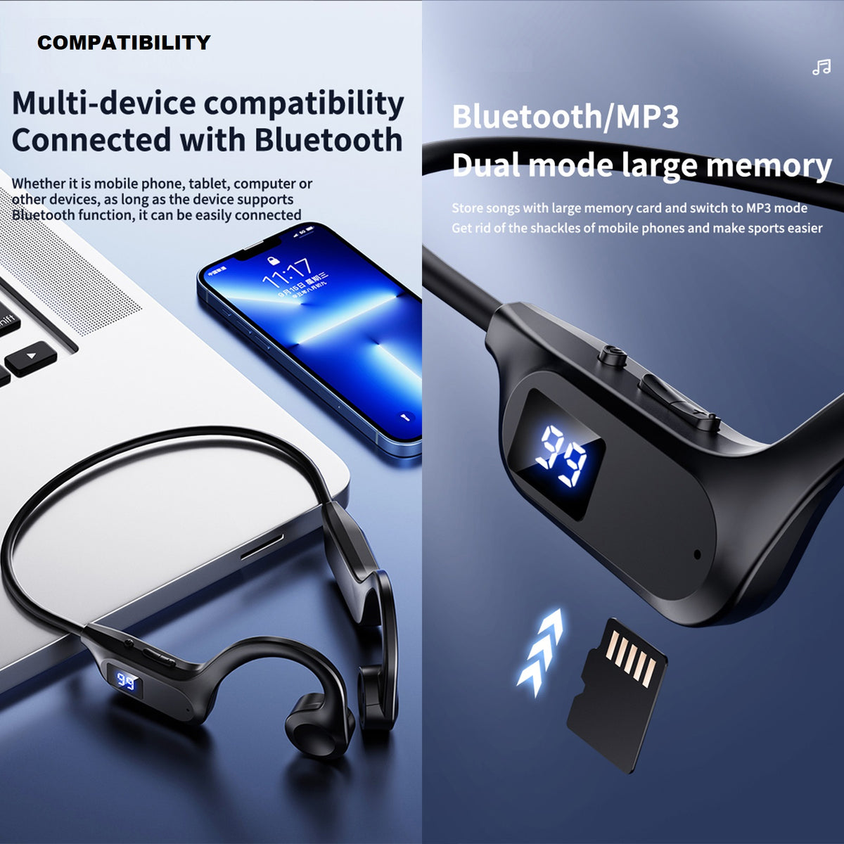 navor Open Ear Bone Conduction Headphone Wireless Bluetooth Headset with Mic