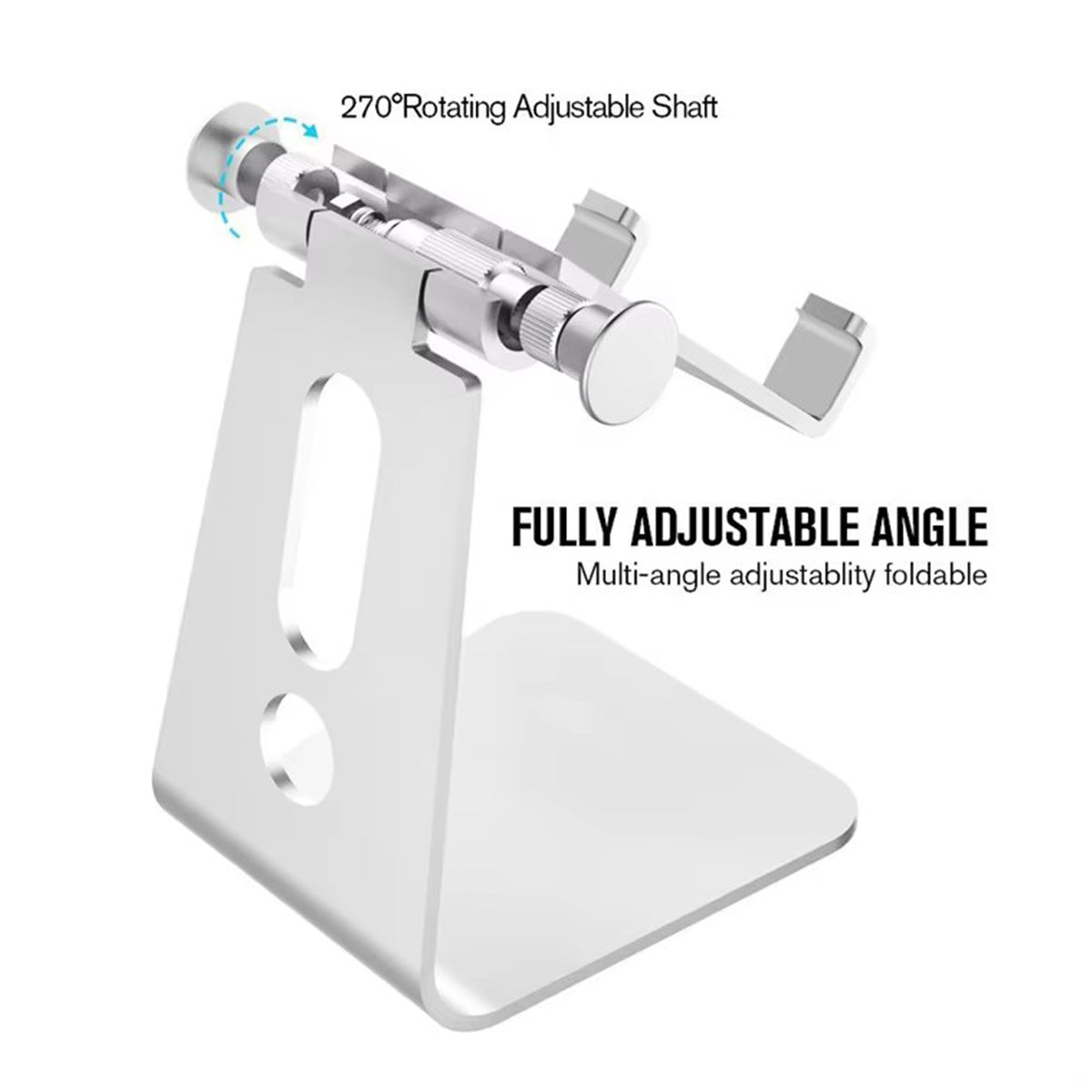 Navor Adjustable Aluminum Phone Stand for Desk, Foldable-Silver