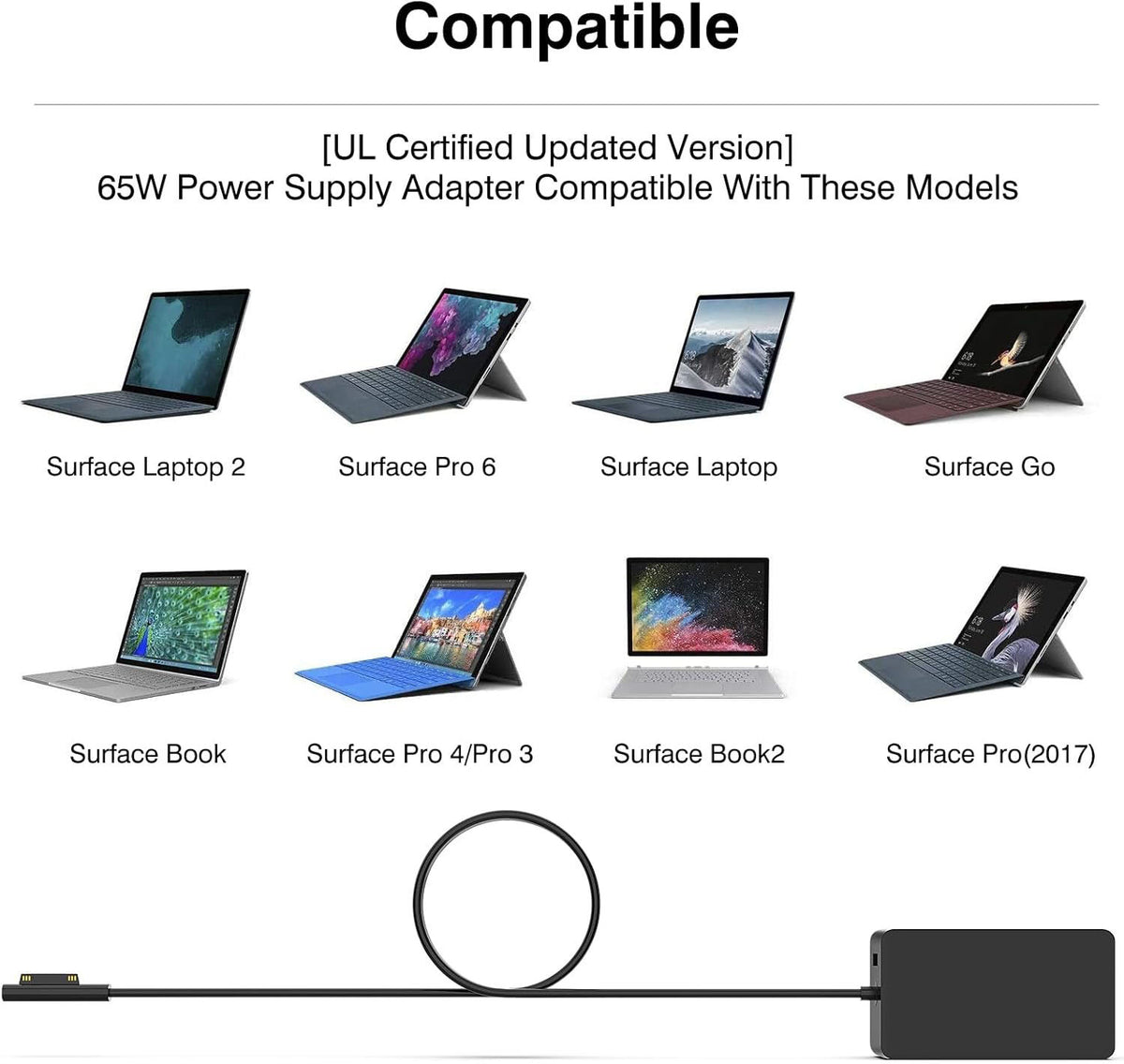 navor 65W Surface Charger for Pro 11/10/9/8/7+/7/6/5/4/3/X, Laptop 6/5/4/3/2/1, Go 3/2/1, Book 3/2/1, Studio 1 i5