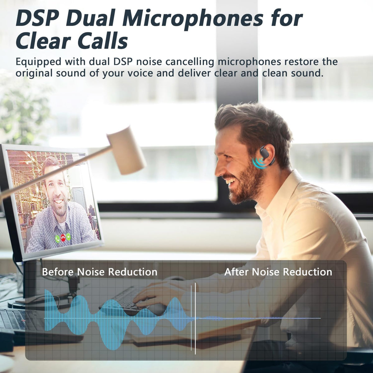 Open Ear Headphone Wireless Bluetooth 5.4 Earbuds with Mic