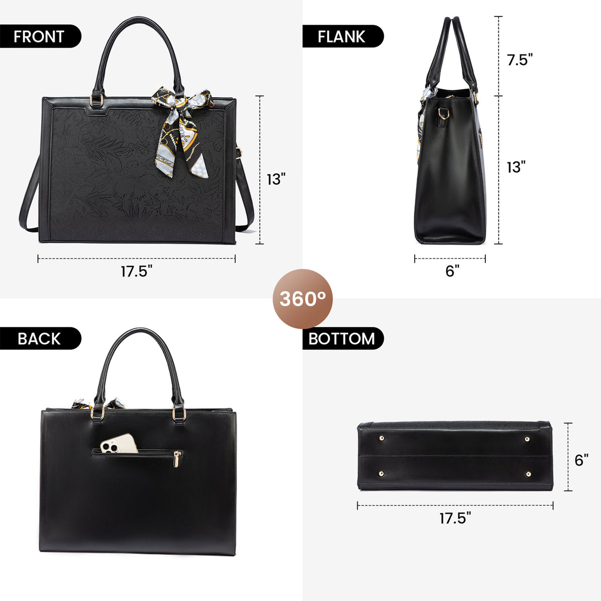 navor Women Tote Bag fits 15.6-inch Laptop Waterproof Leather Bag With Detachable Clutch Purse