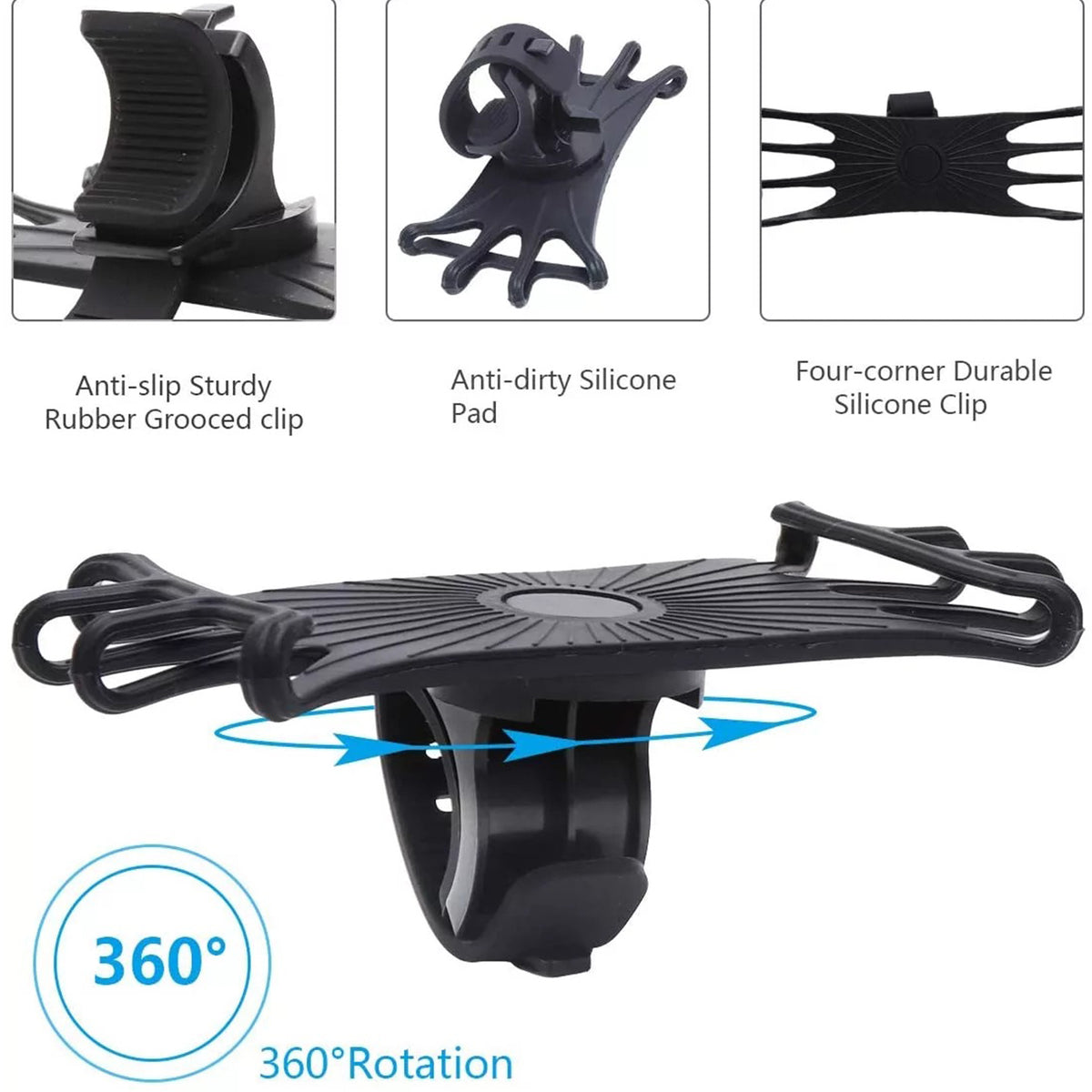 navor 360° Adjustable Bike & Motorcycle Phone Mount, Universal Silicone Handlebar Holder for 4.0–6.7"