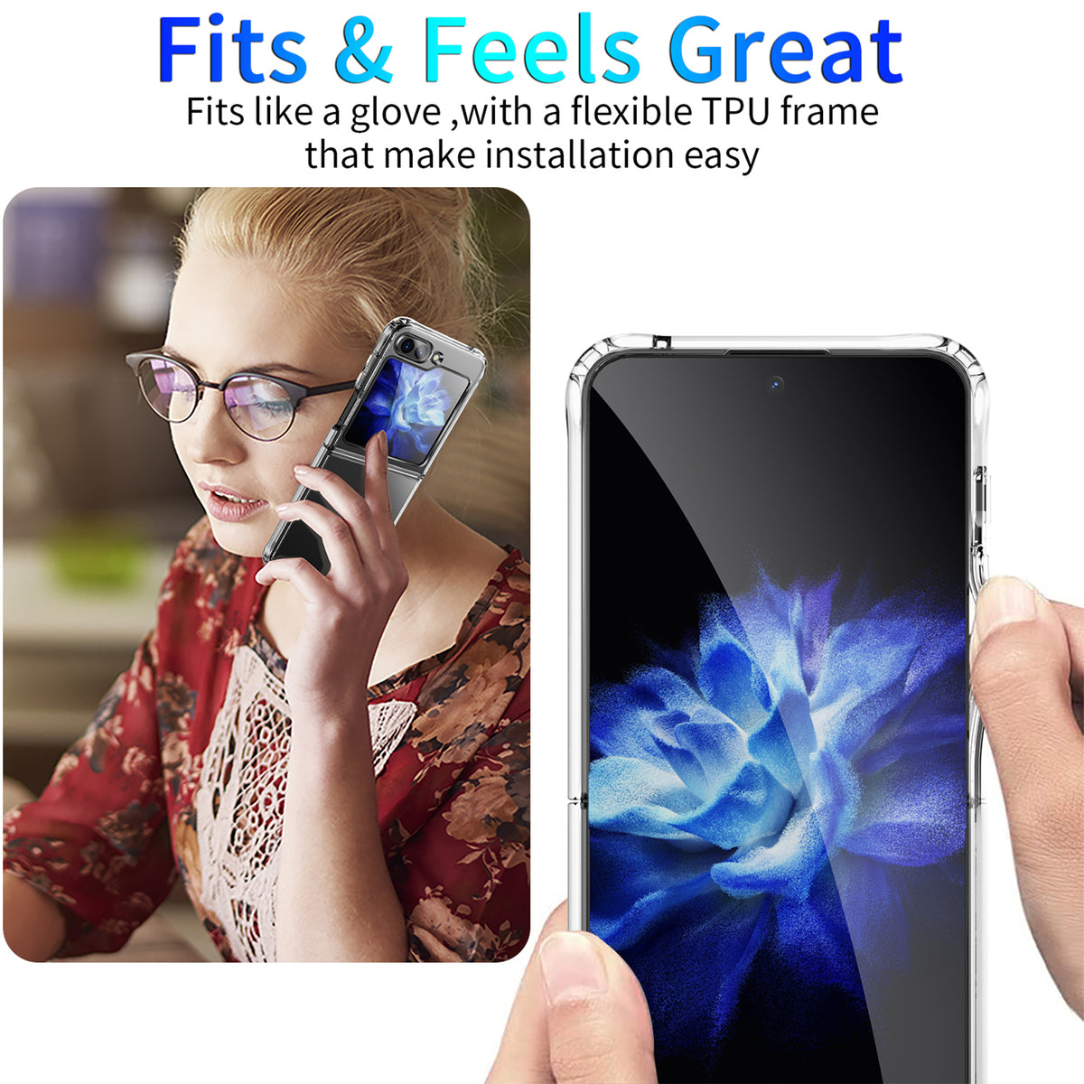 navor for Samsung Galaxy Z Flip 5 Case Crystal Clear, Anti-Yellowing Shockproof Acrylic Full Protective Cover