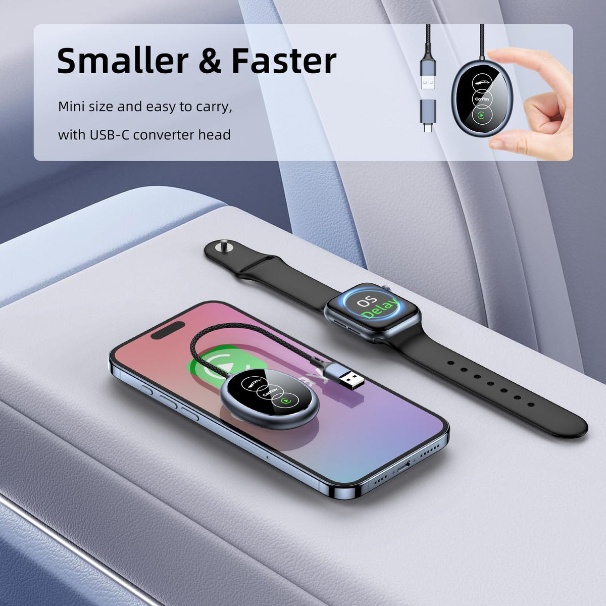 Wireless CarPlay Adapter USB-A USB-C for Factory Wired CarPlay iOS 10+