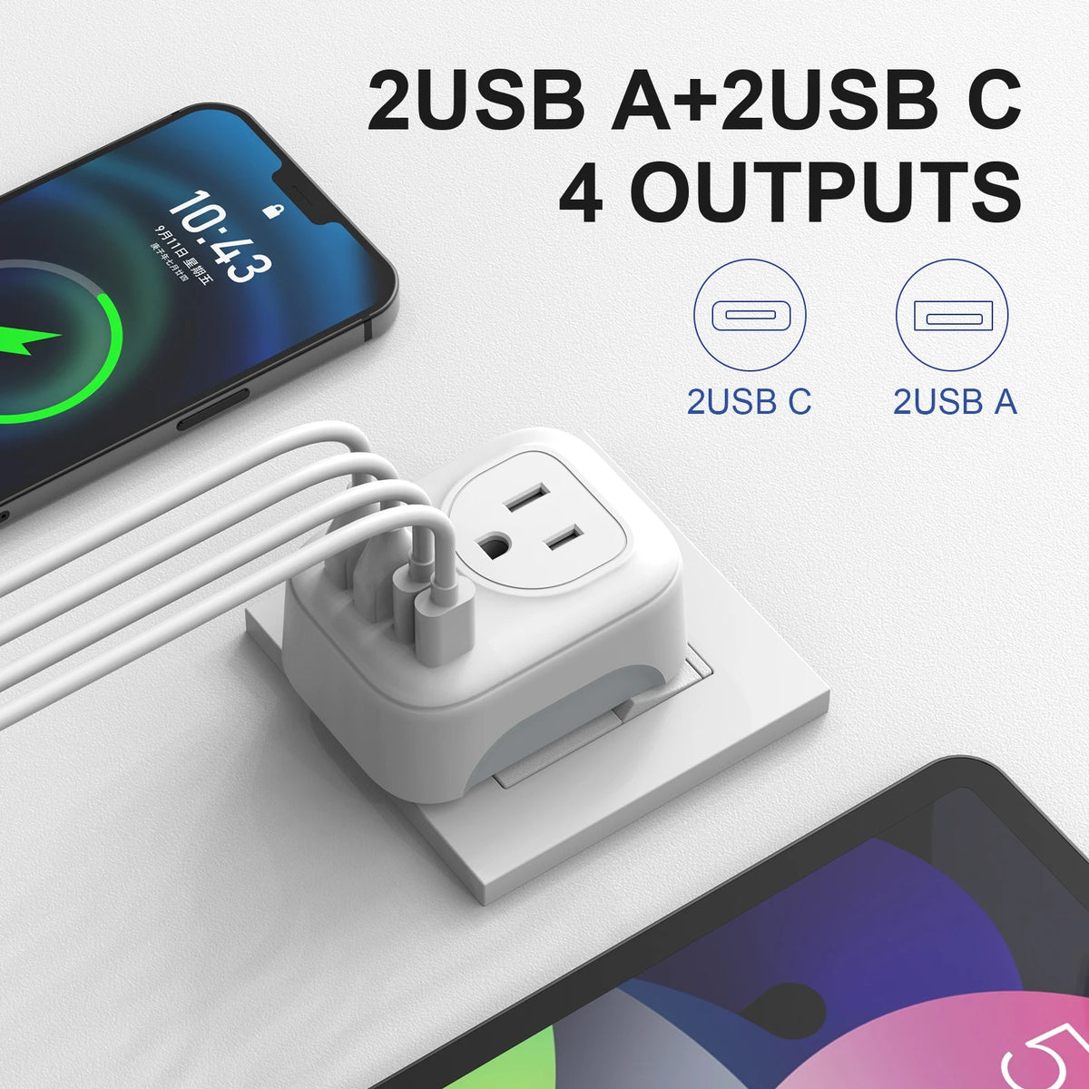 International Travel Plug Power Adapter, 6-in-1 with 2 American Outlets