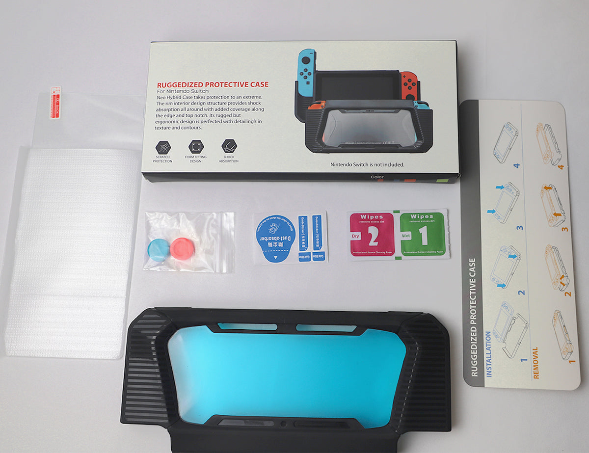 navor Rugged Protective Cover & Screen Protector for Nintendo Switch, with 2 Thumb Grips Caps