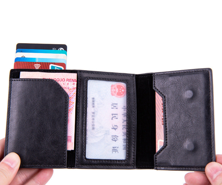 Navor Leather Bi-Fold Pop-up Wallet with AirTag Holder, RFID Blocking