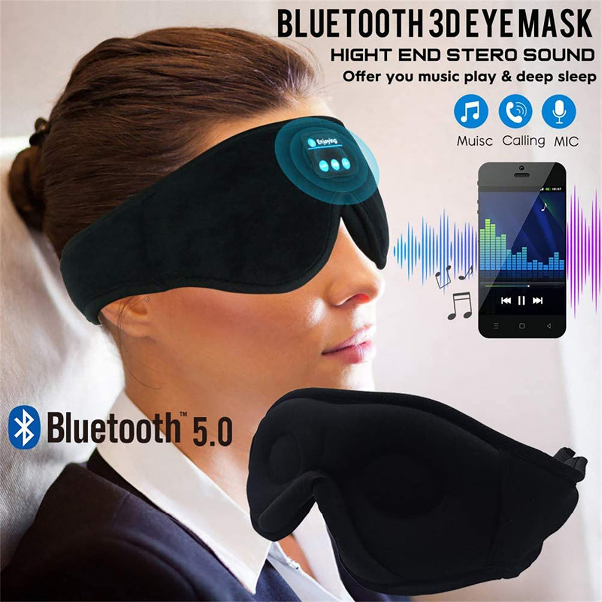 navor for Bluetooth Sleep Headphones Eye Mask with HD Stereo Wireless Audio