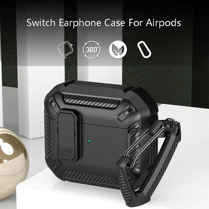 For AirPods Pro 2 Case Rugged Shockproof Protective Cover with Carabiner