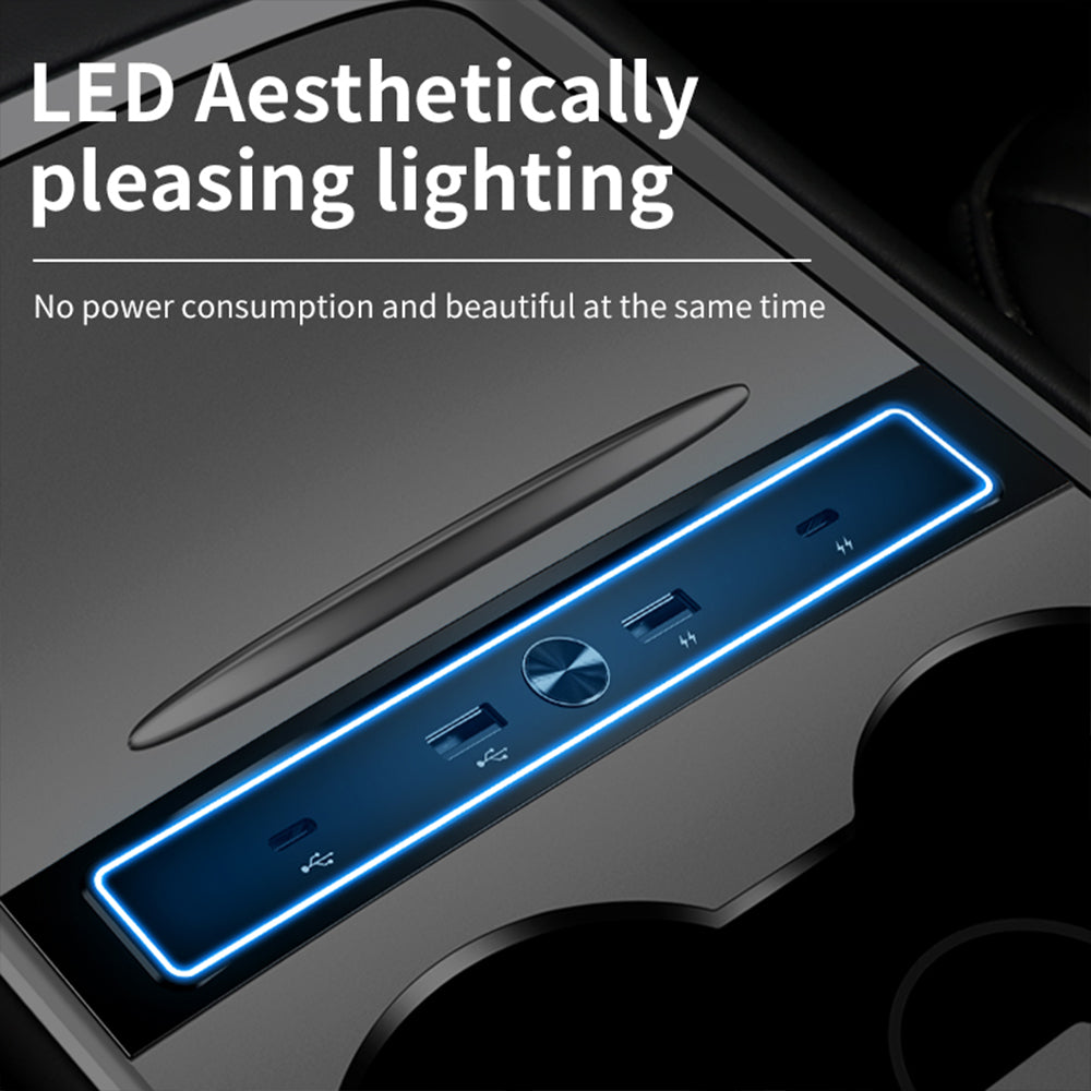4-in-1 USB Hub with LED Light Compatible with Tesla Model 3 / Y (2021 2022 2023)