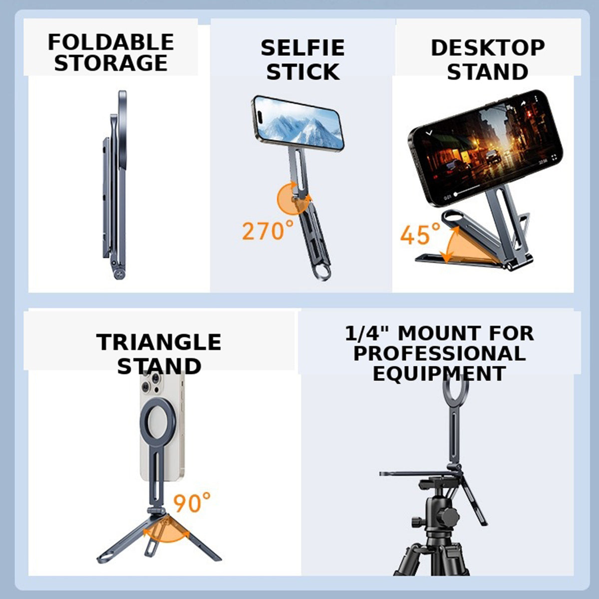 navor Magnetic Phone Tripod Stand for MagSafe, Foldable Aluminum Grip