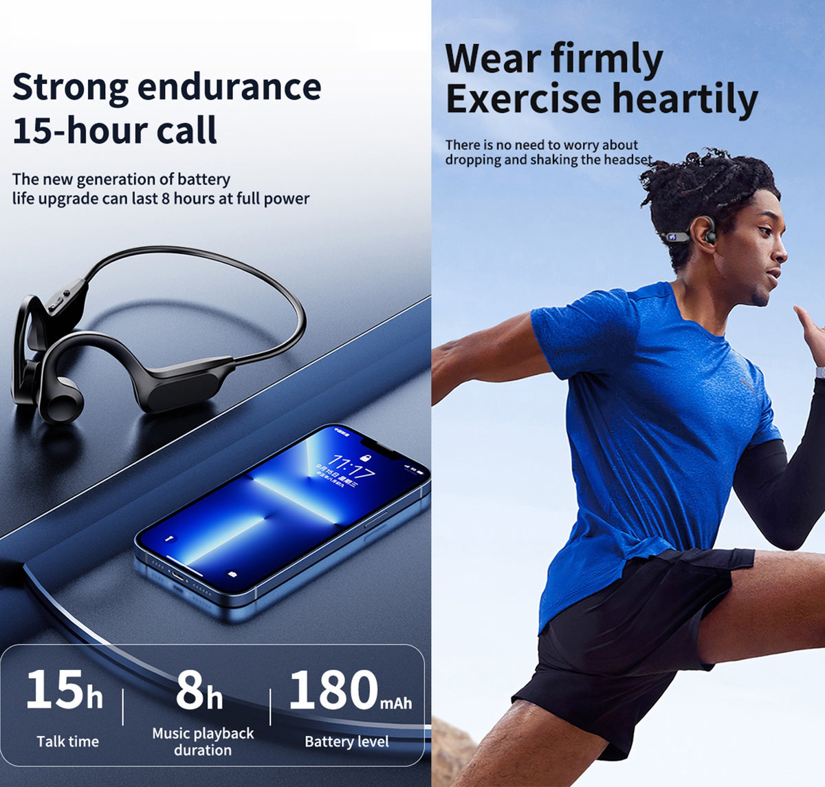 navor Open Ear Bone Conduction Headphone Wireless Bluetooth Headset with Mic