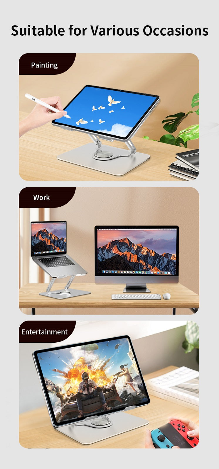 Navor 360° Swivel Laptop Stand – Adjustable Height, Ergonomic & Portable-10-17 inch laptops
