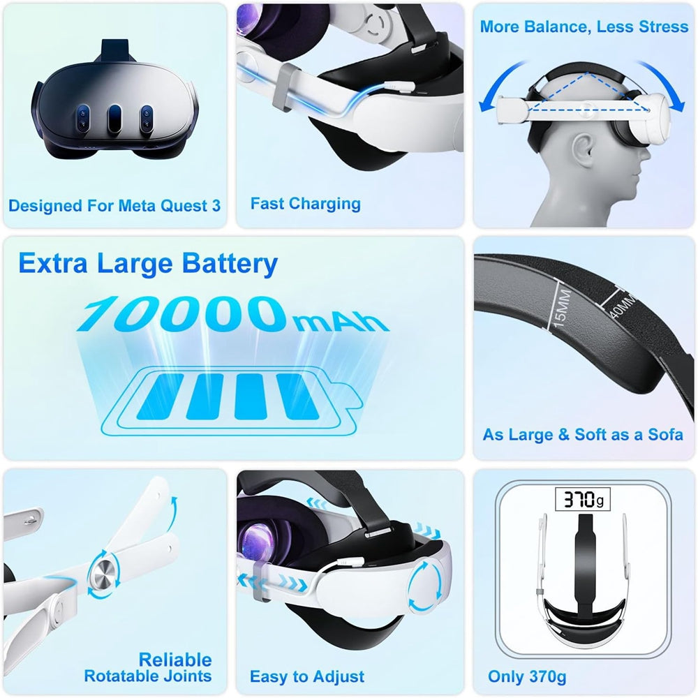 Navor VR Head Strap with 10000mAh Battery for Meta Quest 3 & 3S