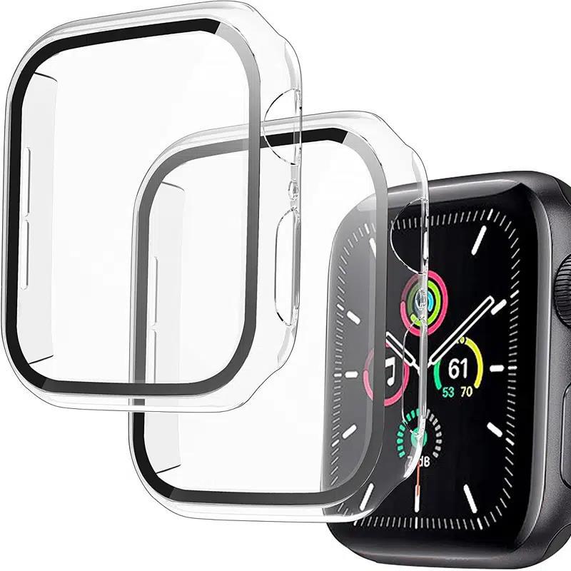 navor 2 Pack Transparent Protective Hard Case Shockproof Built in Tempered Glass Screen Protector Case for Apple Watch Series 6 5 4 SE 44mm for iWatch [Clear]
