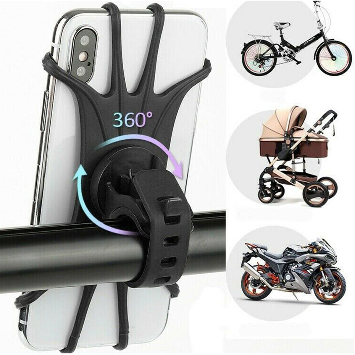 navor 360° Adjustable Bike & Motorcycle Phone Mount, Universal Silicone Handlebar Holder for 4.0–6.7"