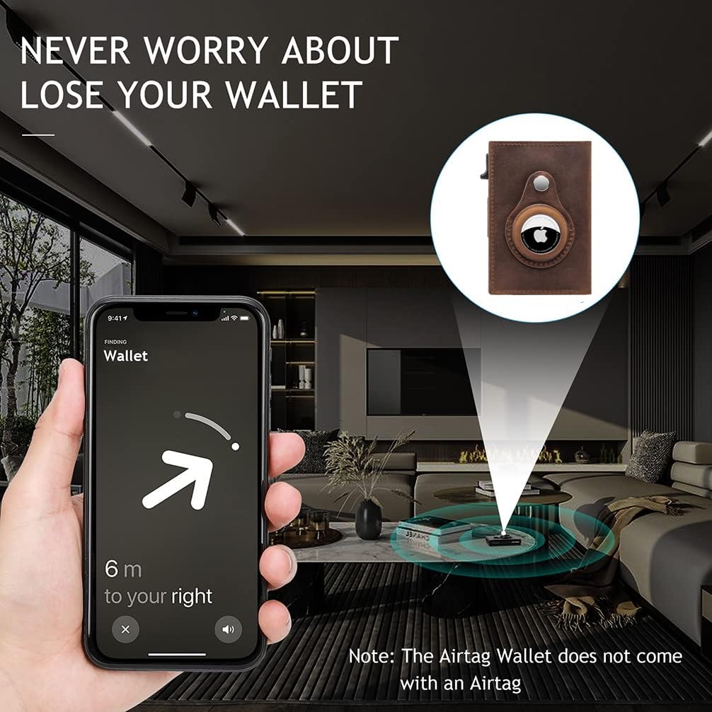 Navor Leather Bi-Fold Pop-up Wallet with AirTag Holder, RFID Blocking
