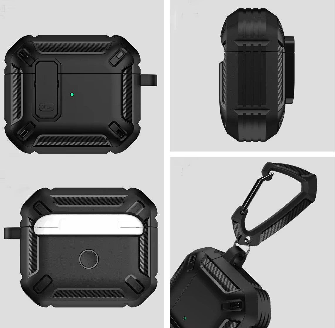 For AirPods Pro 2 Case Rugged Shockproof Protective Cover with Carabiner