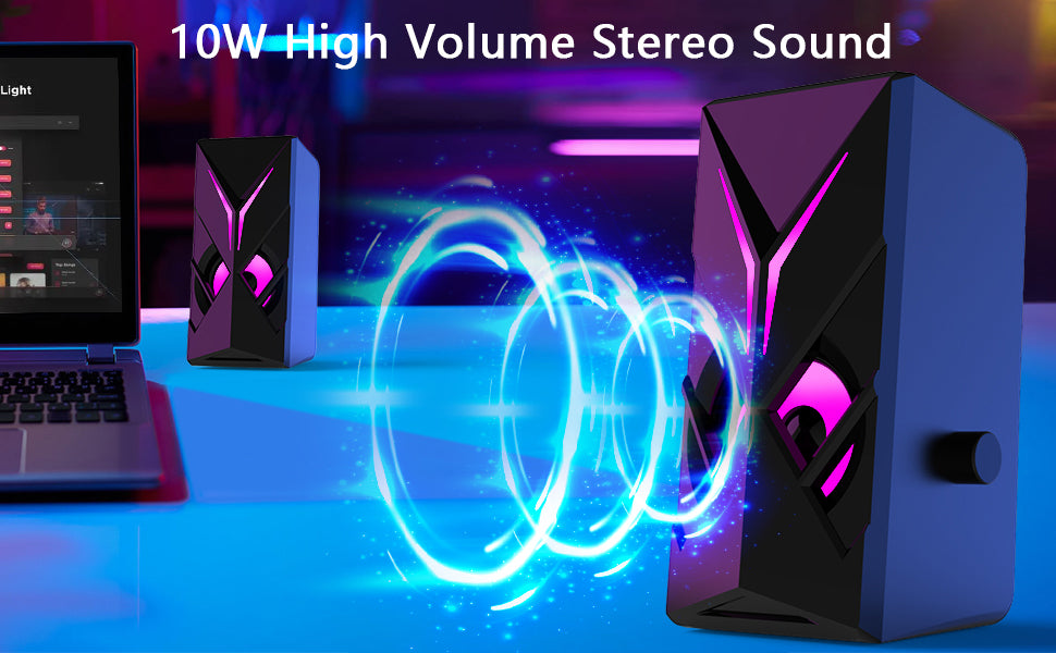 Navor Computer Speakers for Desktop, 10W USB Powered Stereo PC Speakers with RGB Lights