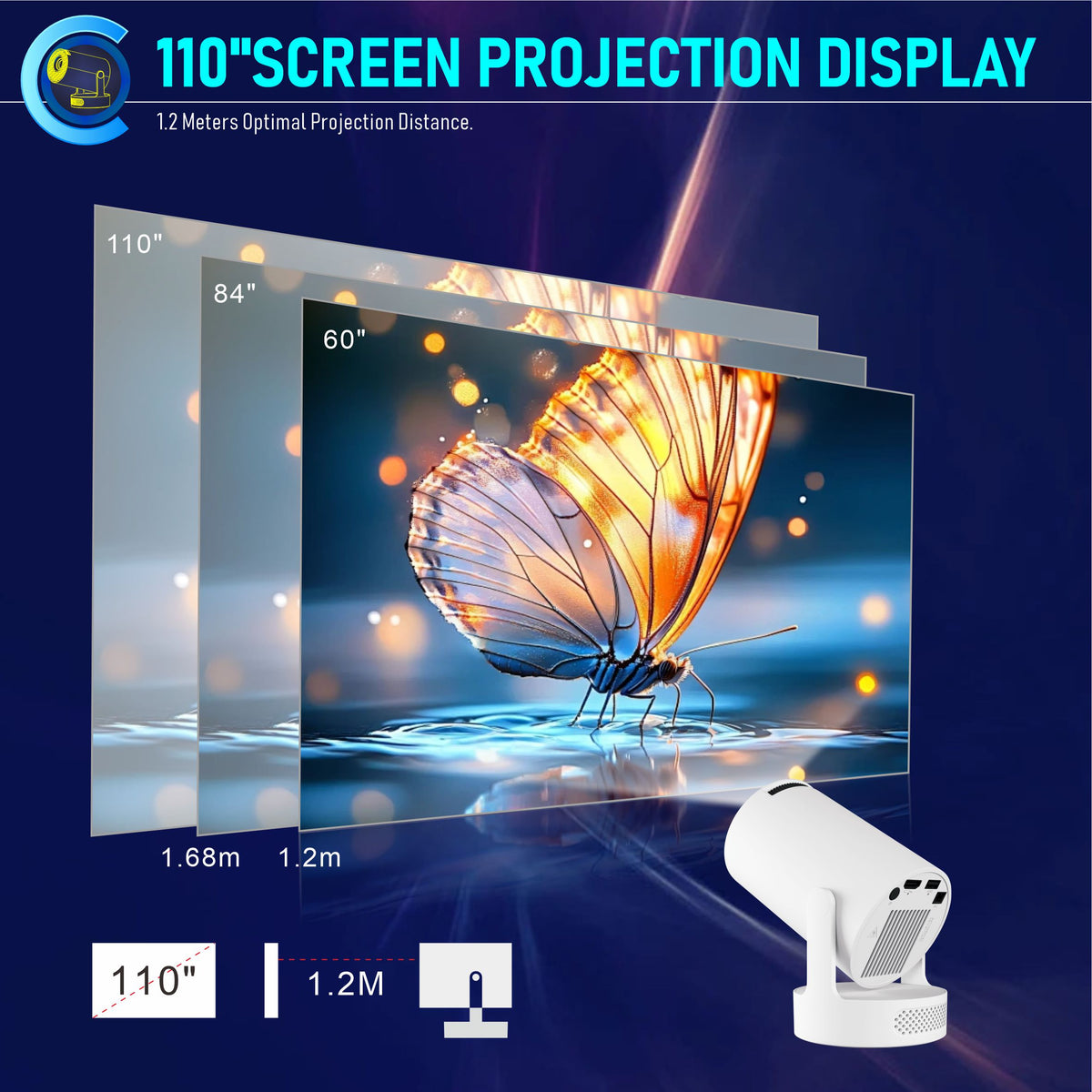 navor Smart Projector 720P, WiFi 6, Bluetooth 5.4, Android 11, 180° Stand