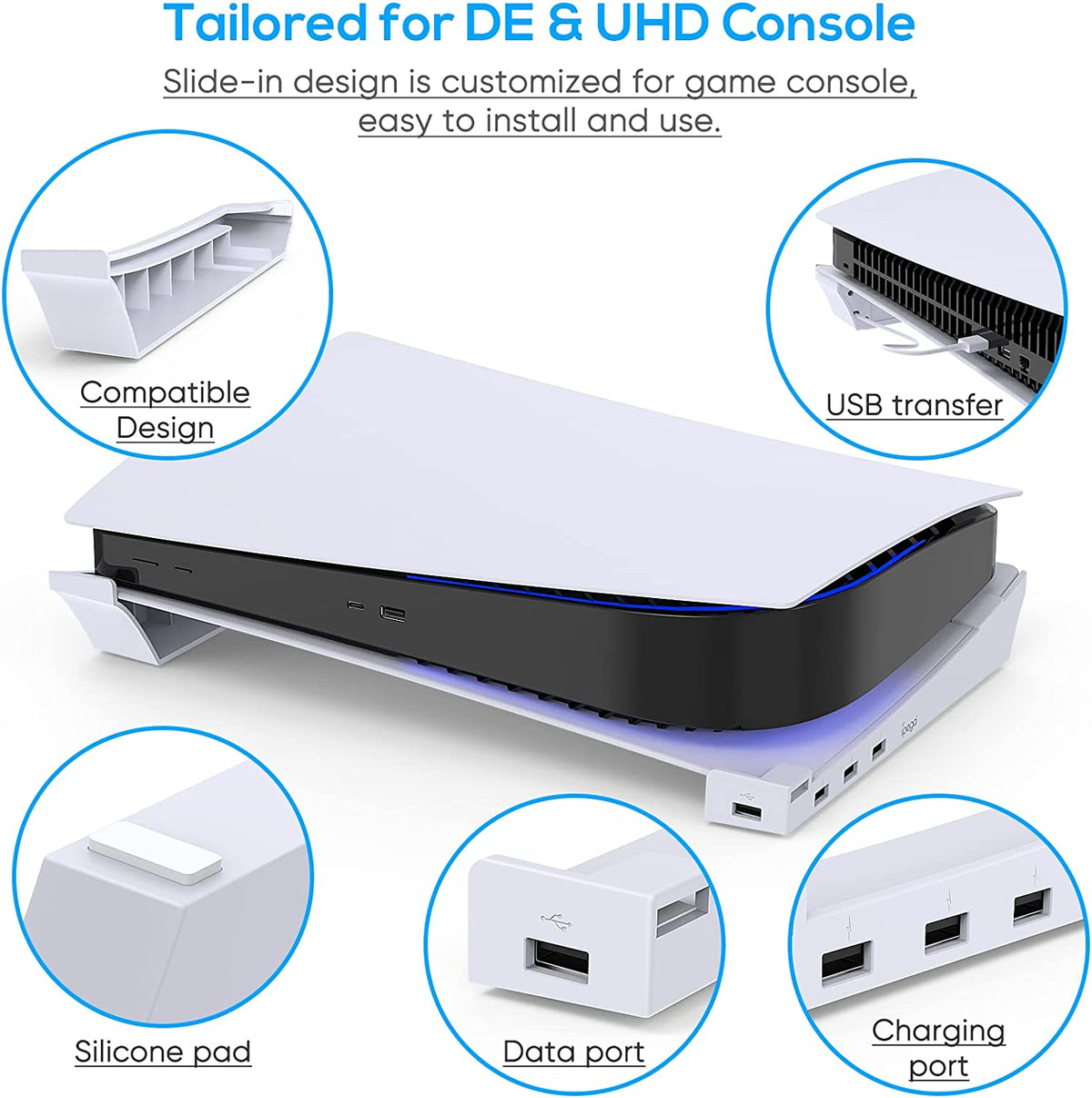 navor Horizontal Stand for Playstation 5 Console with 3 Charging & 1 Data USB Port