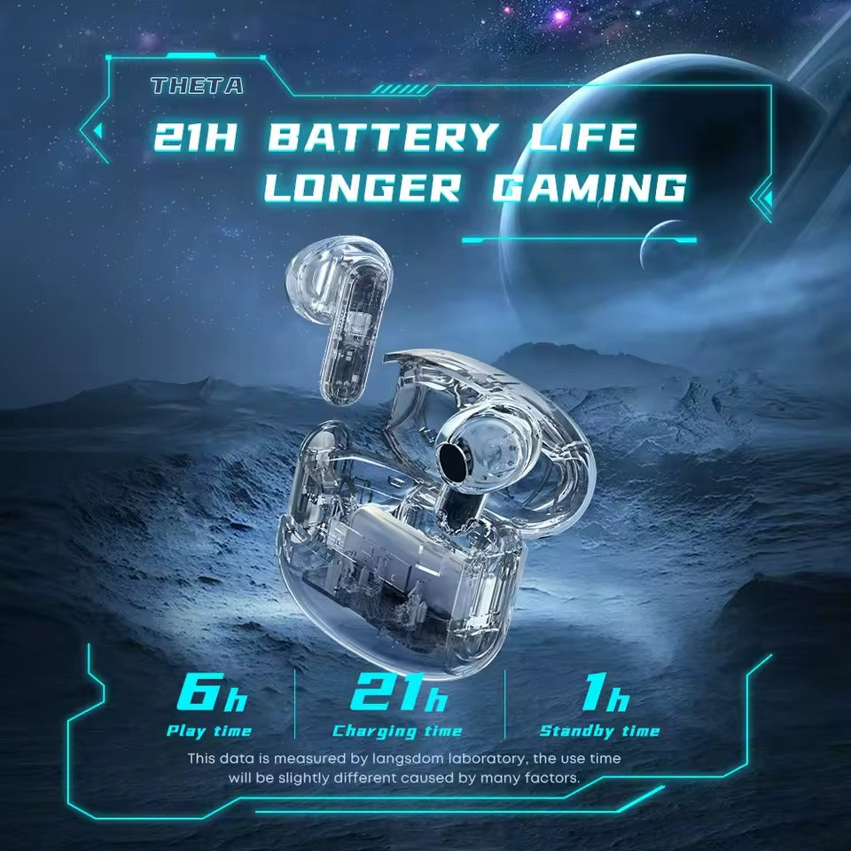 Wireless Gaming Earbuds Bluetooth 5.3 Headphones Low Latency 60ms, LED Charging Case 21H Battery, Noise Reduction