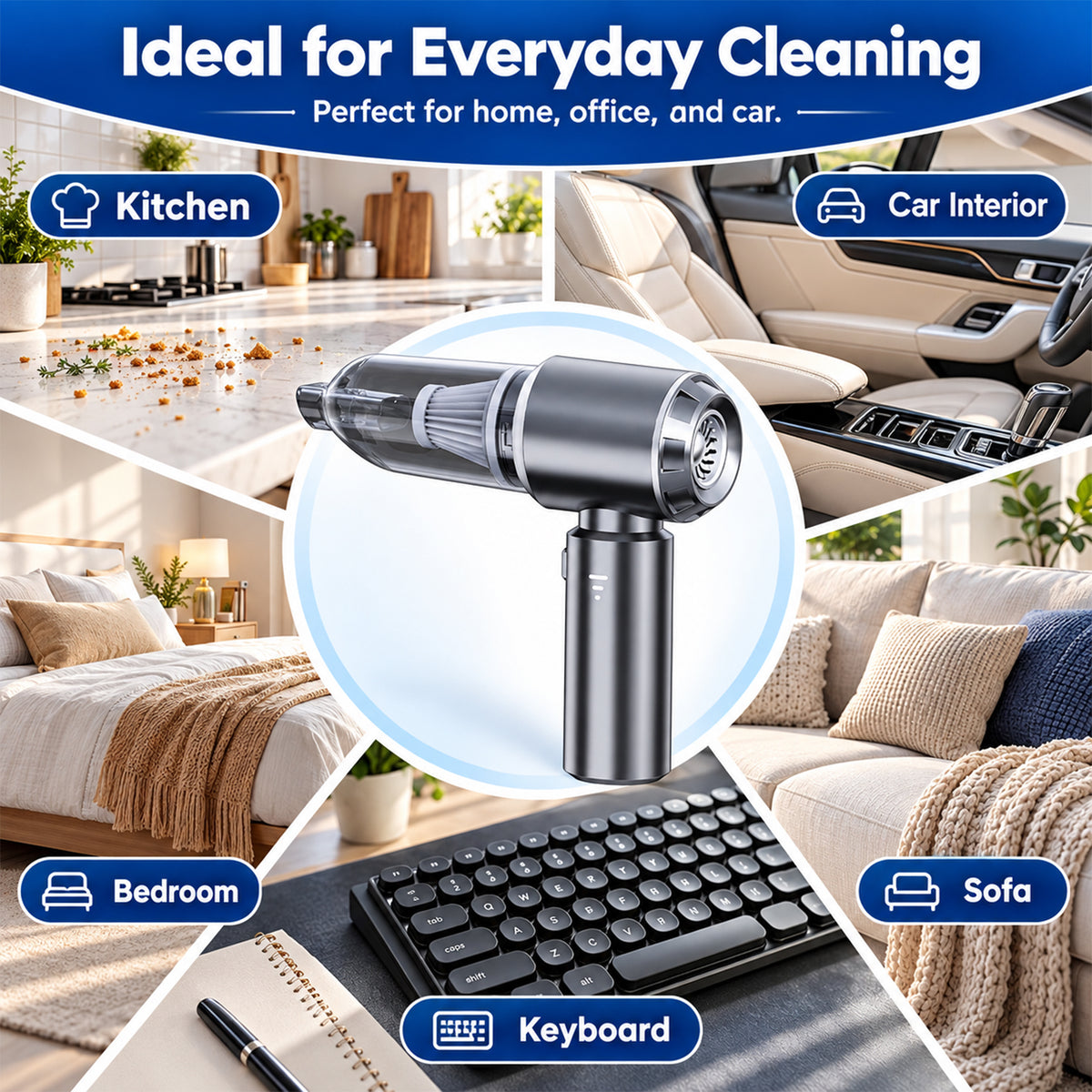 Cordless Handheld Vacuum & Blower, 16000Pa, Brushless Motor, USB-C