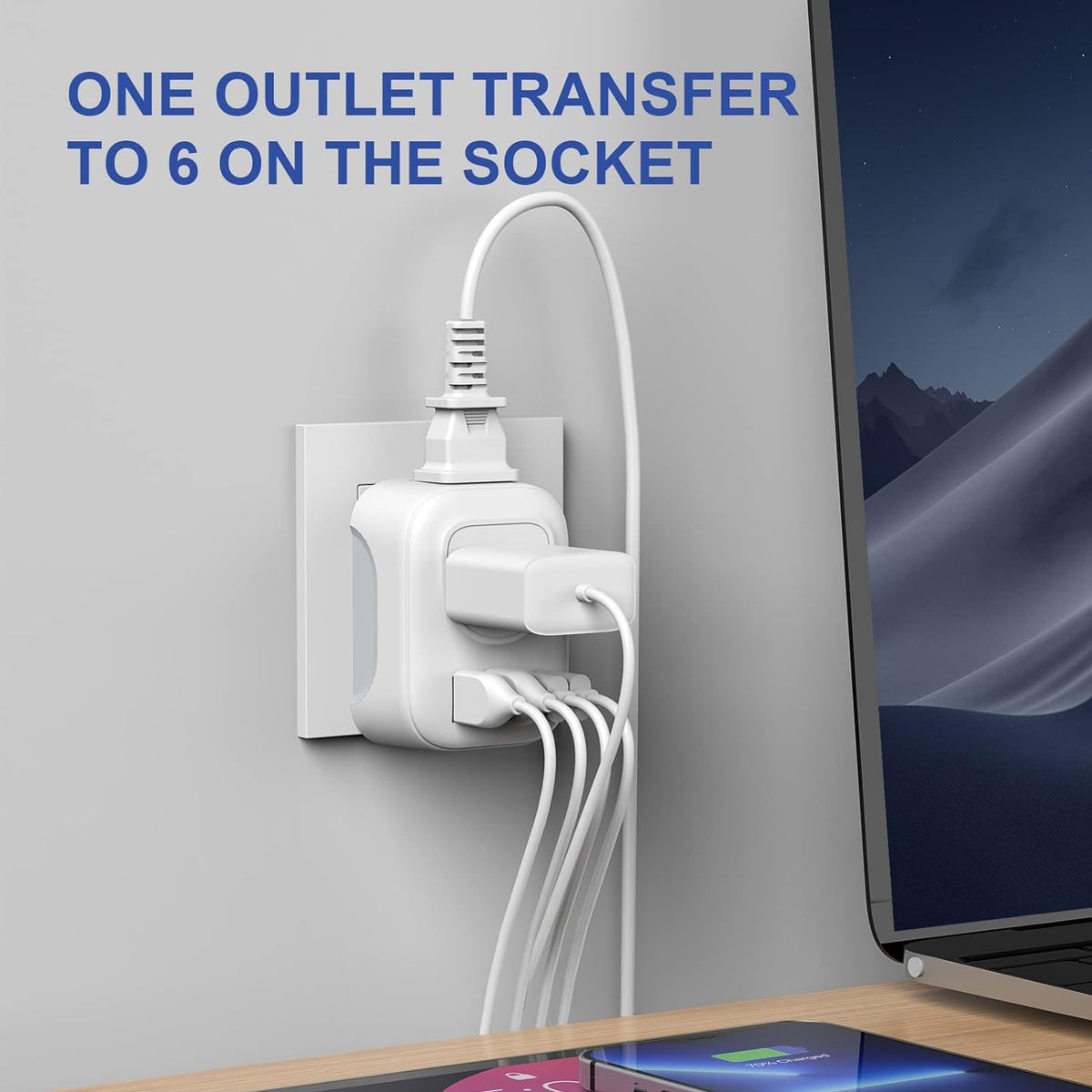 International Travel Plug Power Adapter, 6-in-1 with 2 American Outlets