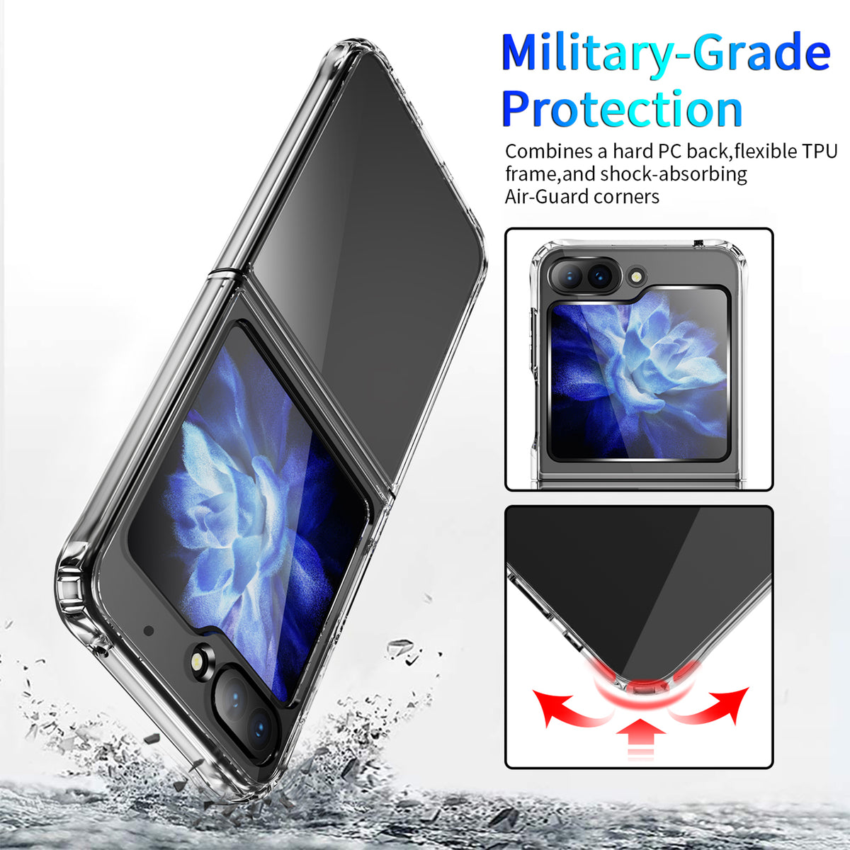 navor for Samsung Galaxy Z Flip 5 Case Crystal Clear, Anti-Yellowing Shockproof Acrylic Full Protective Cover