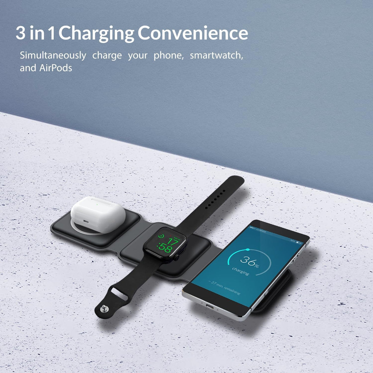 3 in 1 Charging Station for iPhone, Wireless Stand for iWatch & Airpods