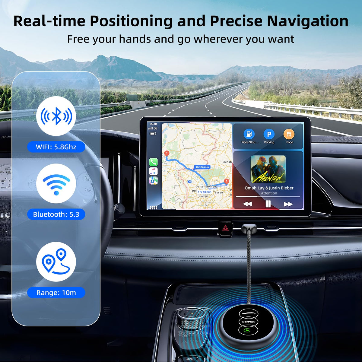 Wireless CarPlay Adapter USB-A USB-C for Factory Wired CarPlay iOS 10+