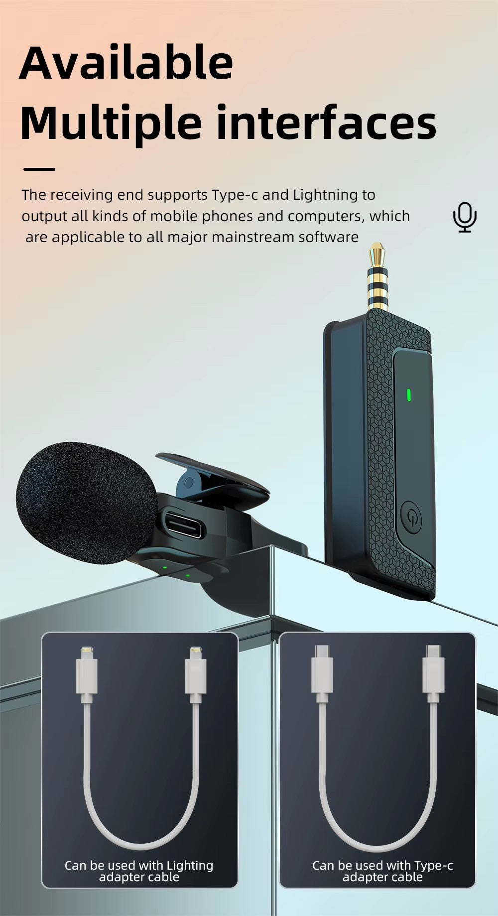 Dual Wireless Lavalier Microphone 2.4GHz ENC Noise Reduction 3.5mm for Vlogs & Interviews