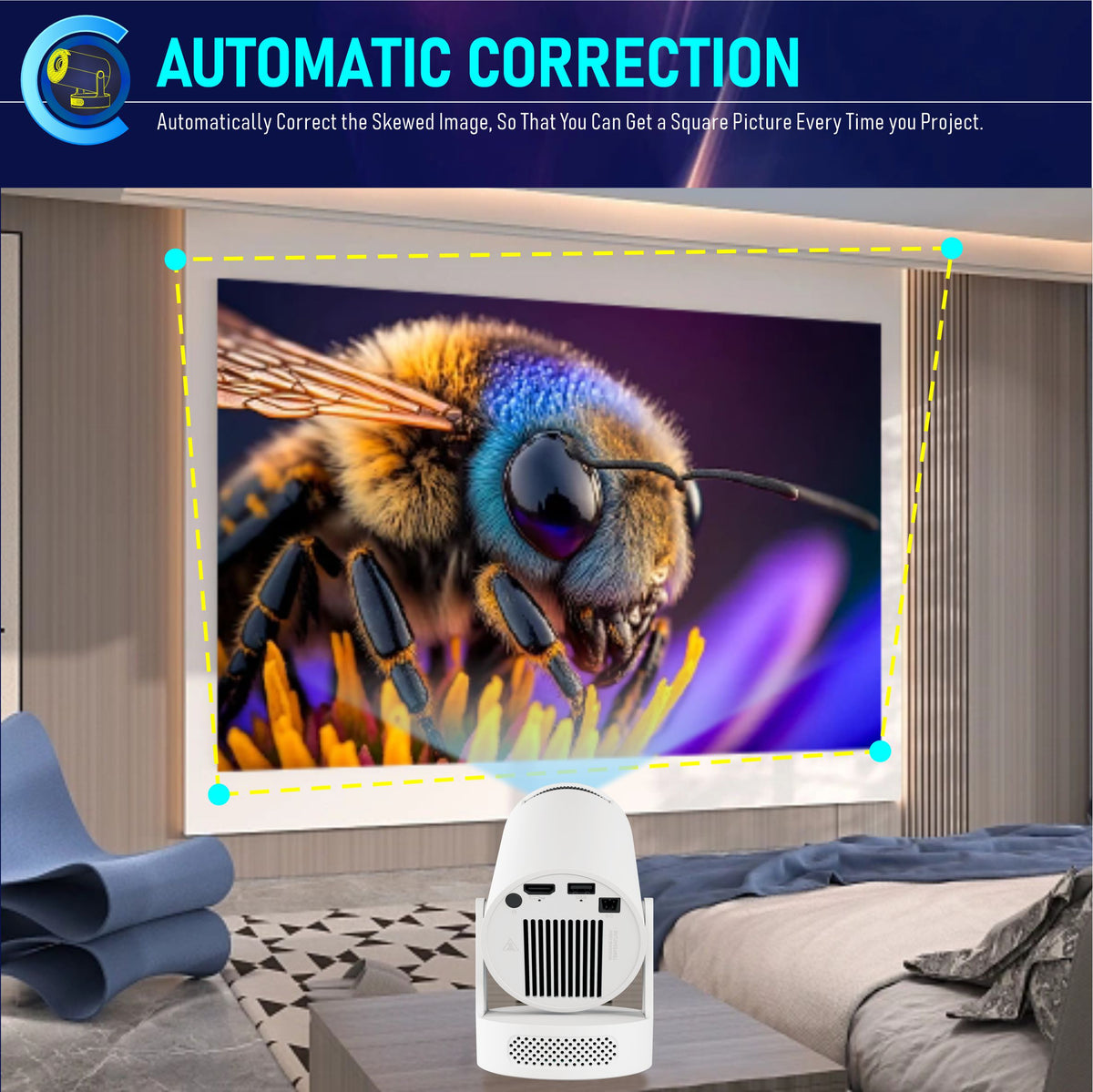 navor Smart Projector 720P, WiFi 6, Bluetooth 5.4, Android 11, 180° Stand