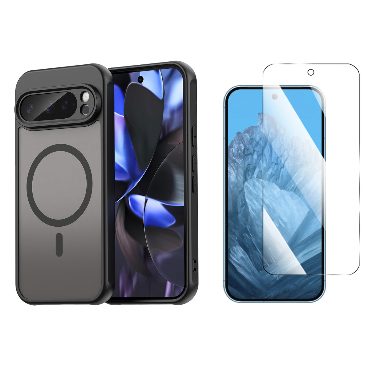 Navor Magnetic Case for Google Pixel 9 Pro 2024 with Screen Protector, Shockproof case- Black