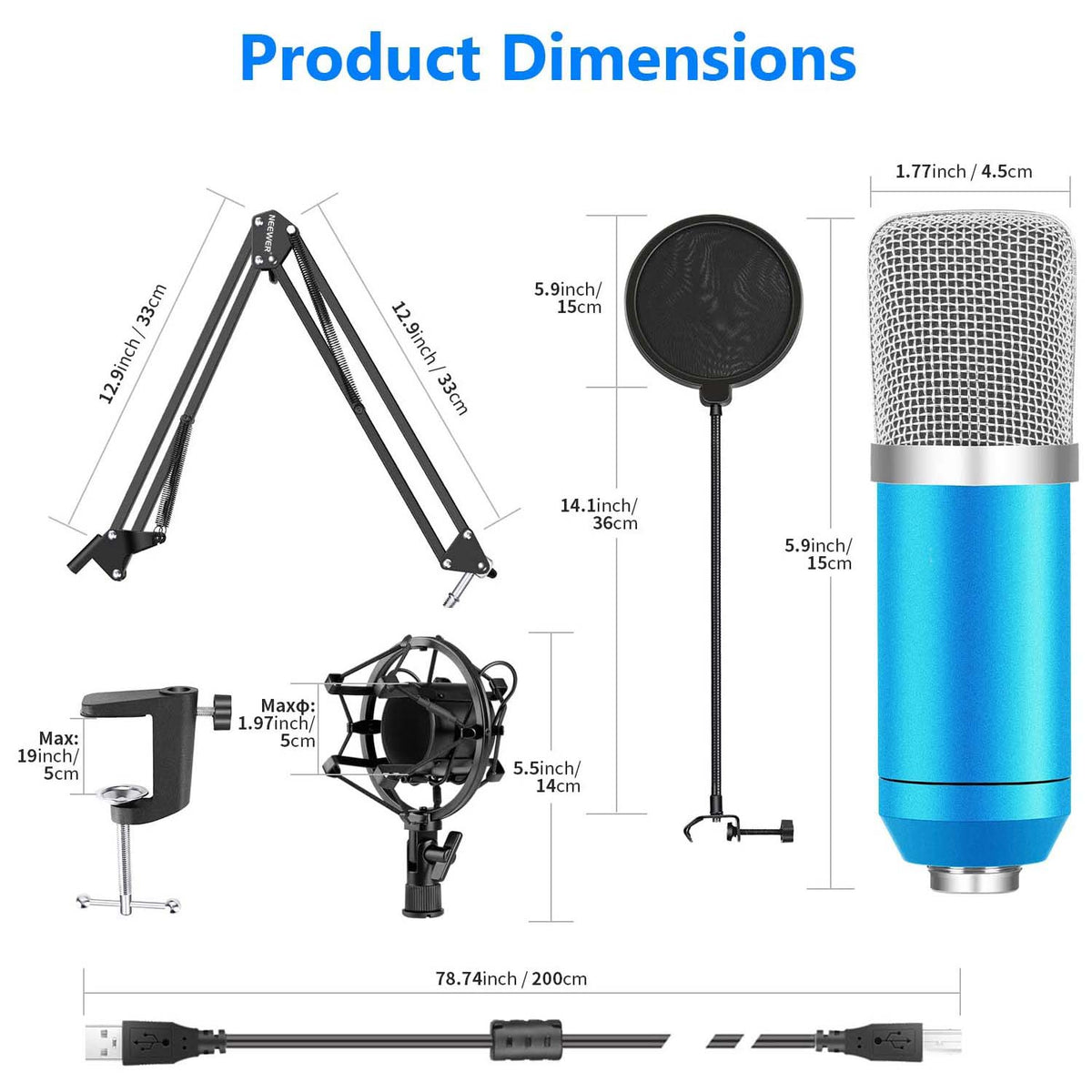 navor Condenser Microphone Combo, Cardioid Professional PC Mic Kit with Adjustable Mic