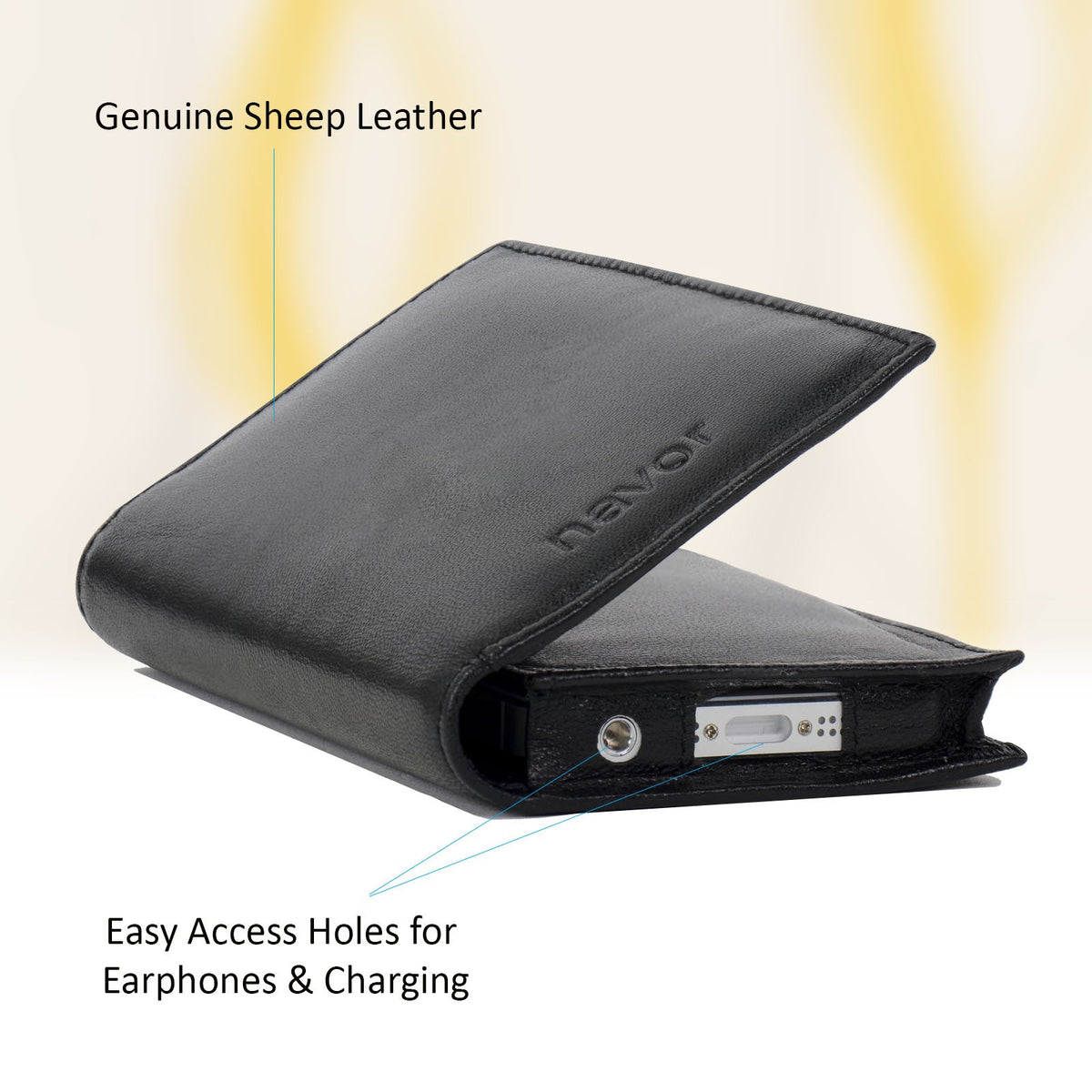 iPhone 5/5S/5C & iPod Touch Genuine Sheep Leather Wallet Case - Navor - NAVOR