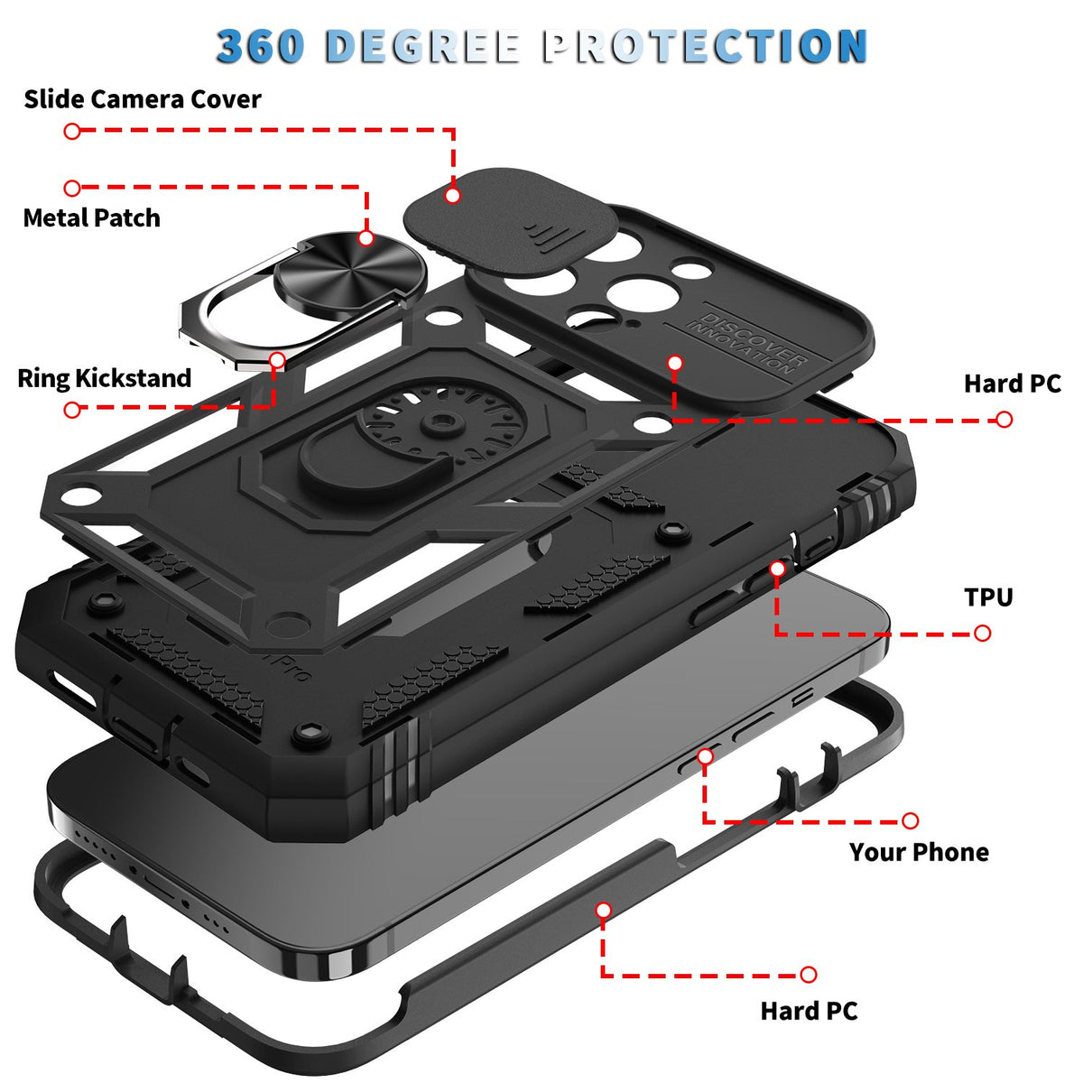 Universal Car Mount Military & Bumper Hard Case for iPhone 13 Pro 6.1 inches - NAVOR