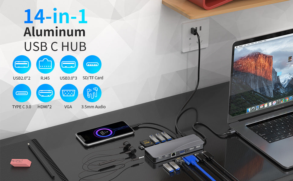 navor 14-IN-1 USB C Hub for MacBook, Thunderbolt 3/4, Samsung and More - NAVOR