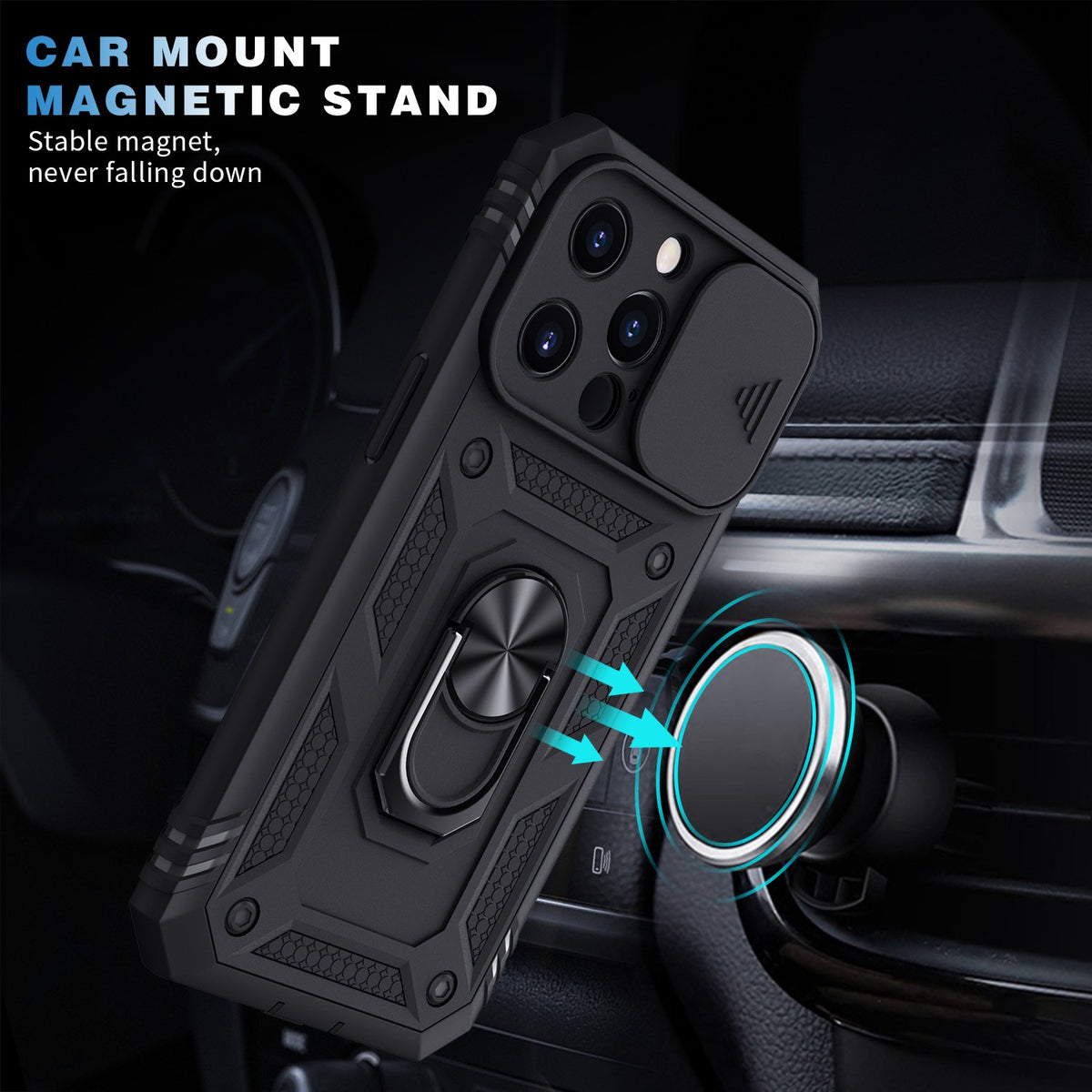 Universal Car Mount Military & Bumper Hard Case for iPhone 13 Pro 6.1 inches - NAVOR