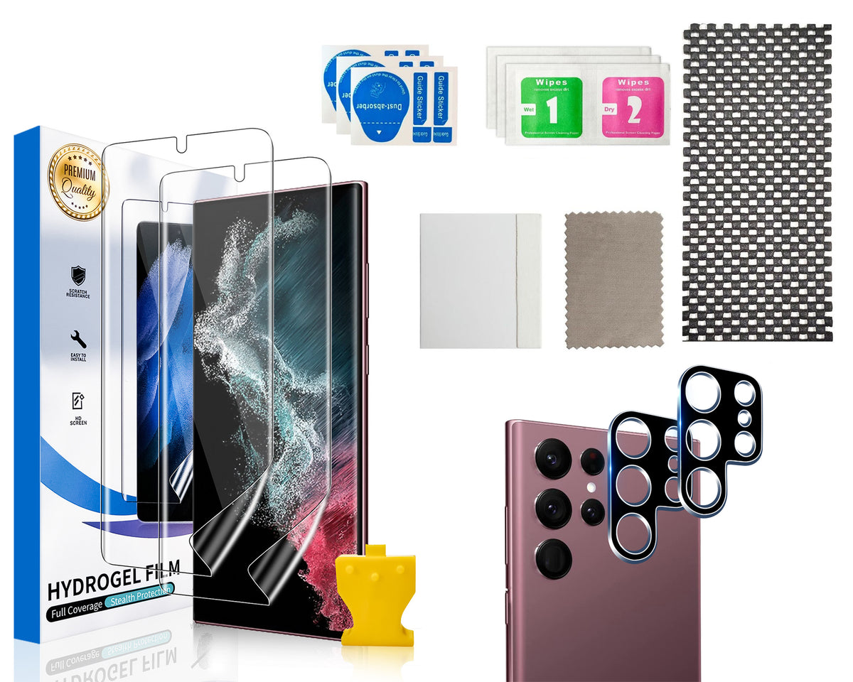 2 Pack Screen Protector & 2 Pack Camera Lens Protector for Samsung Galaxy S22 Ultra - NAVOR