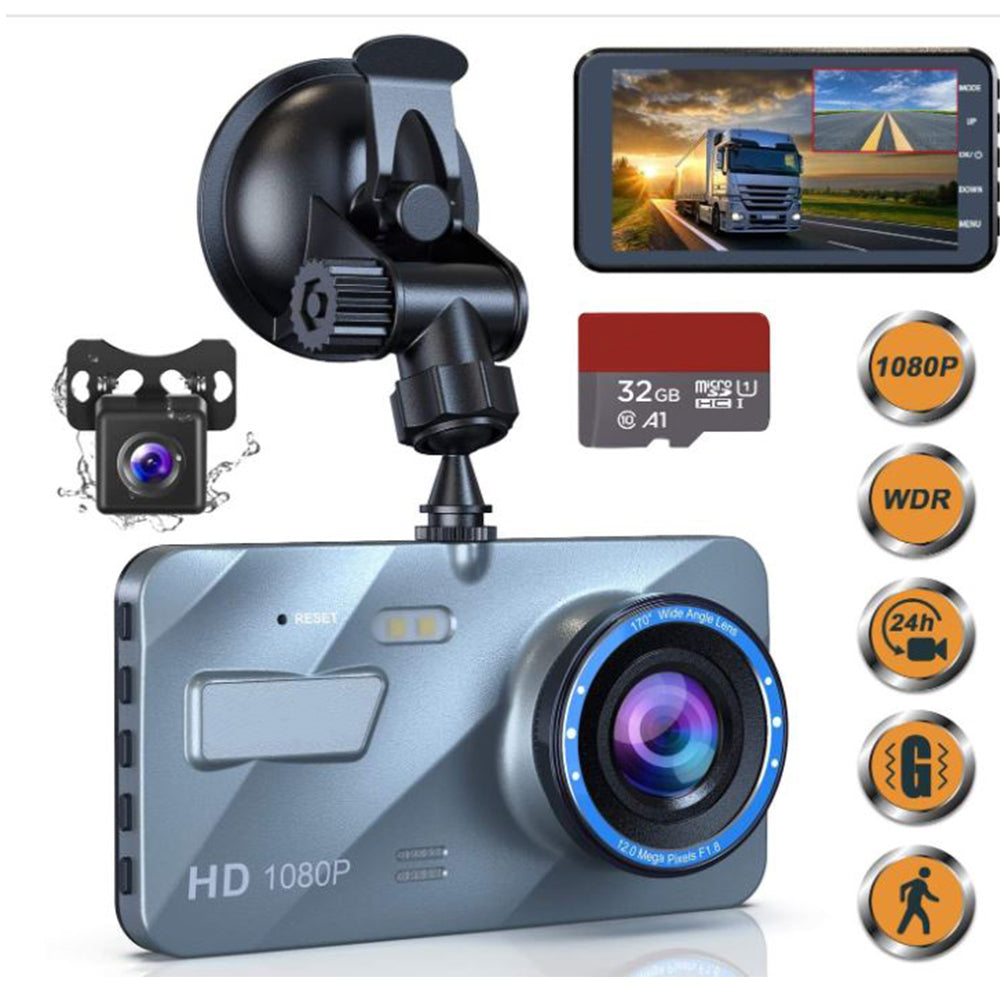 Dash Cam 1080P FHD Driving Recorder 4" Screen w Backup Camera - NAVOR