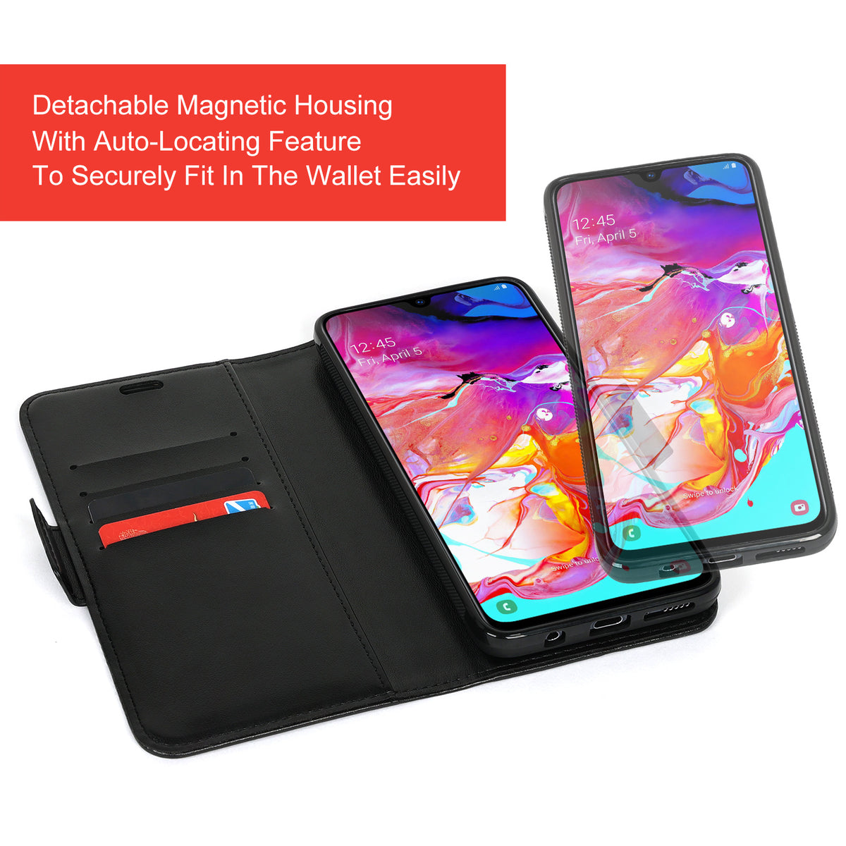 Vajio Series - Samsung Galaxy A70 Leather Wallet Case & Car Holder - NAVOR