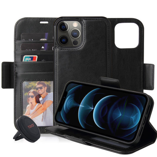 Universal Car Mount & iPhone 12 Pro Max PU Leather Wallet Case [Vajio Series] - NAVOR