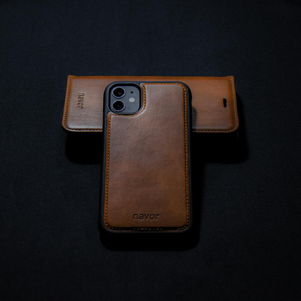 Navor Universal Car Mount & iPhone 12 / Pro PU Leather Wallet Case [Vajio Series] - NAVOR