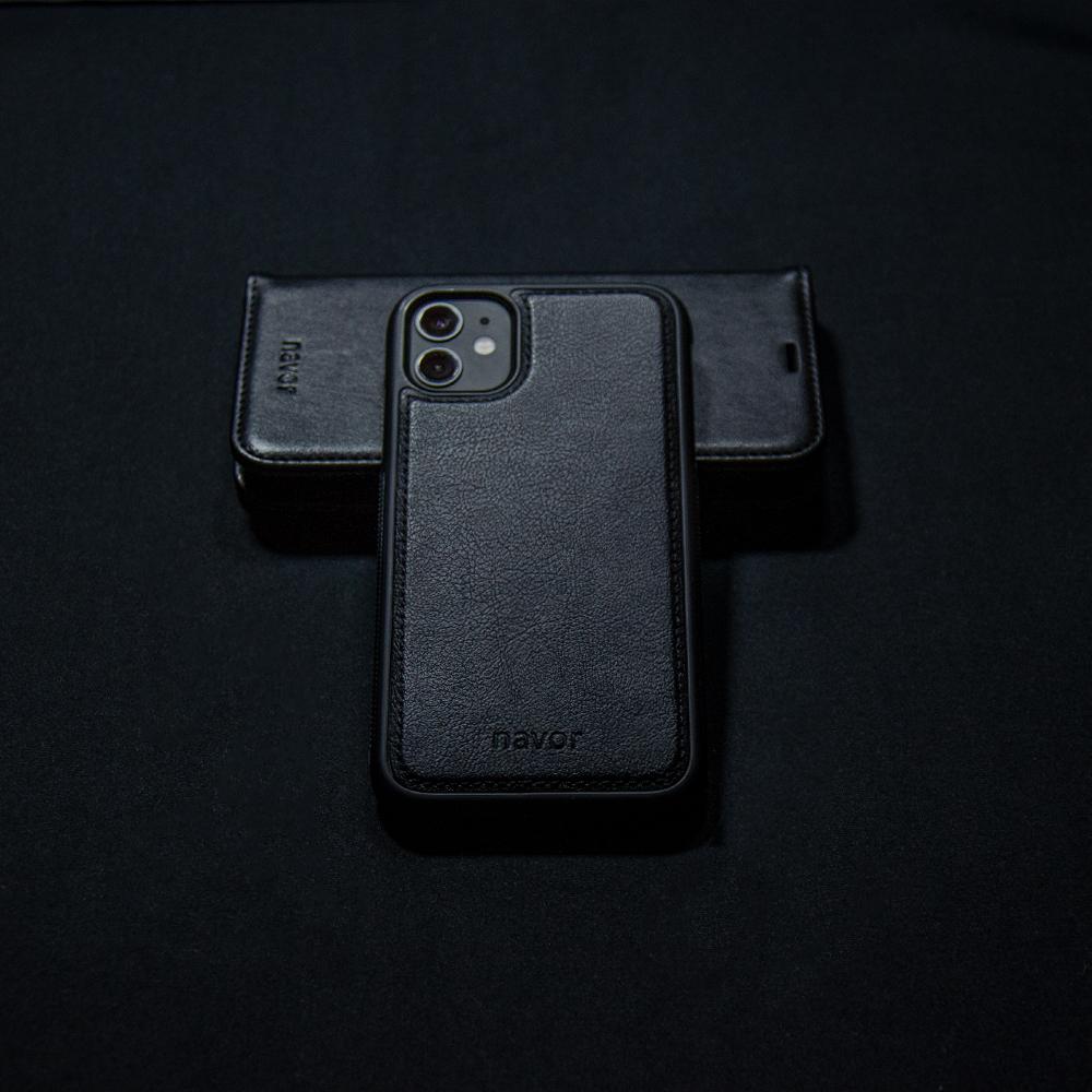Navor Universal Car Mount & iPhone 12 / Pro PU Leather Wallet Case [Vajio Series] - NAVOR