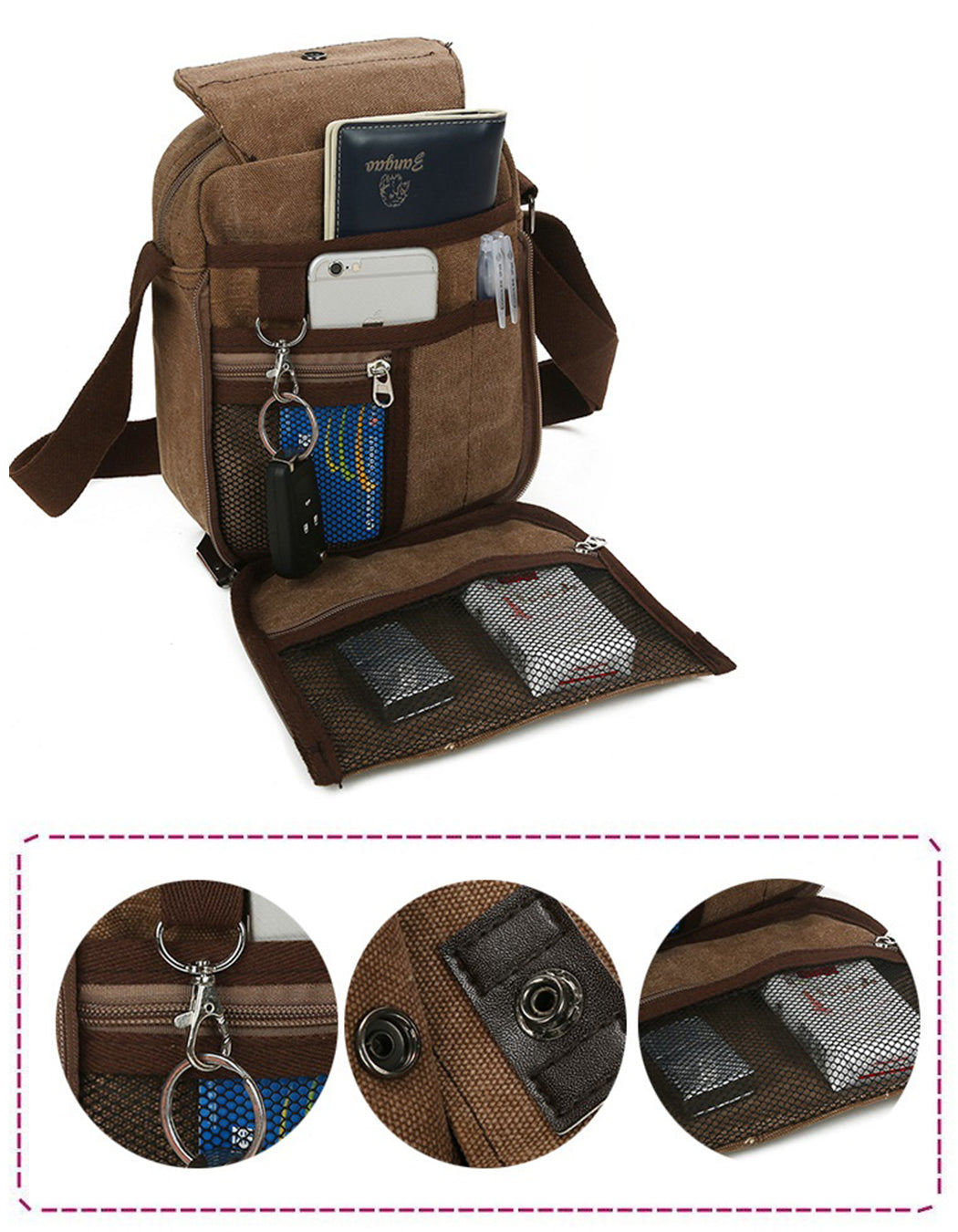 Men's Small Vintage Multipurpose Canvas Shoulder/ Messenger Bag - NAVOR